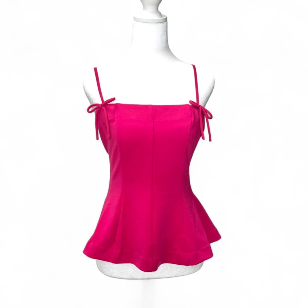 Anthropologie Barbiecore Dolan Hot Pink Bow Strap Peplum Tank NWT M Girly Top